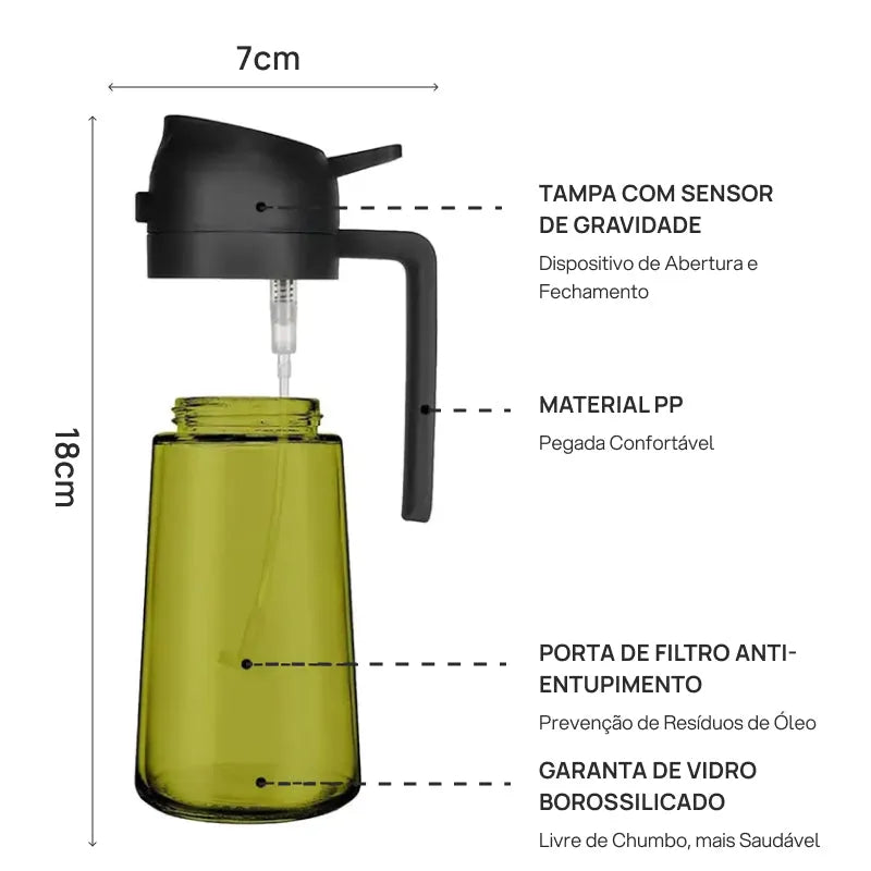 Kit com 2 pulverizadores de óleo e vinagre 470 ml em vidro escuro, spray 2 em 1 prático para cozinha moderna funcional diária