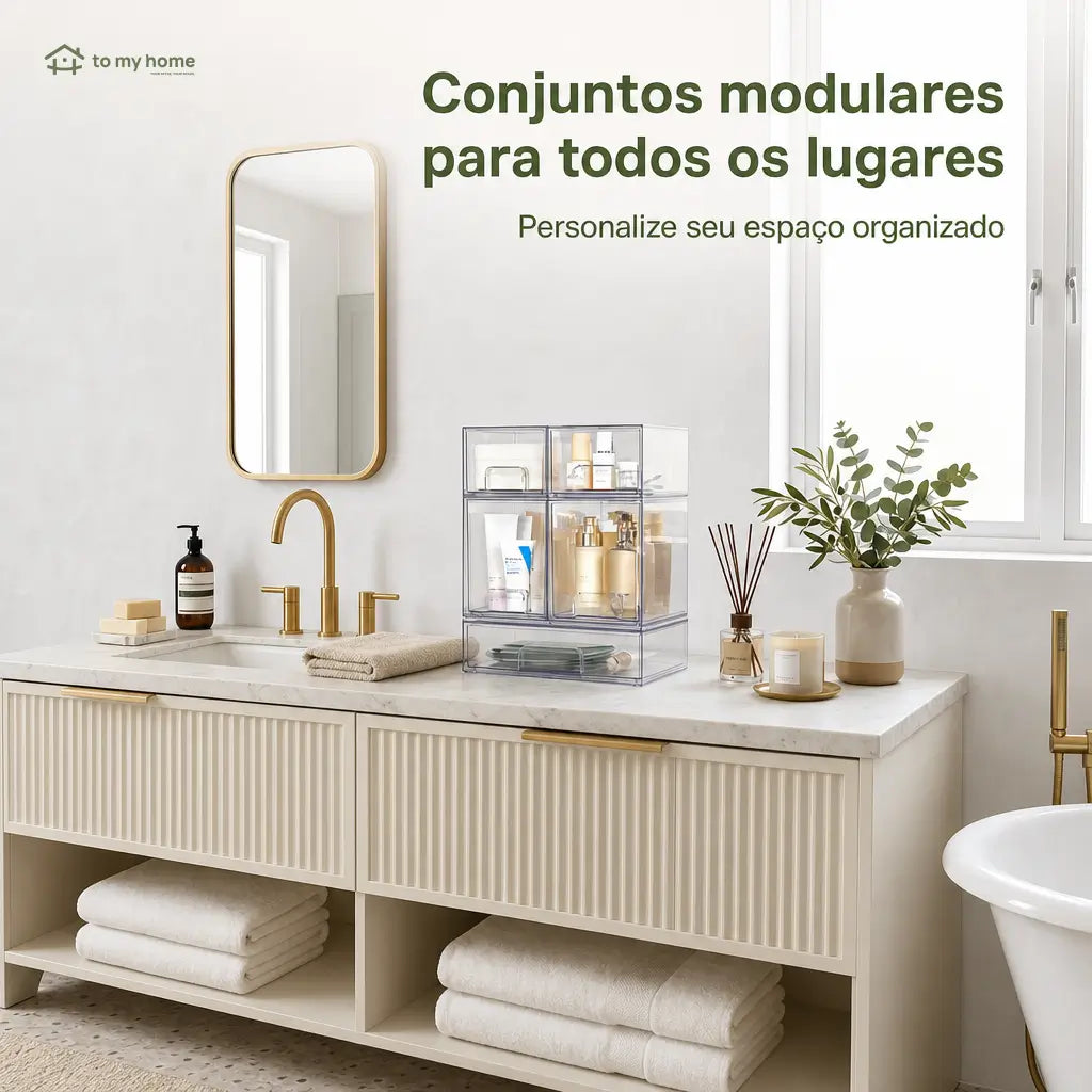 Organizador transparente empilhável com gavetas deslizantes para banheiro, cozinha, escritório e itens de bebê, kit multiuso com 5 ou 8 peças