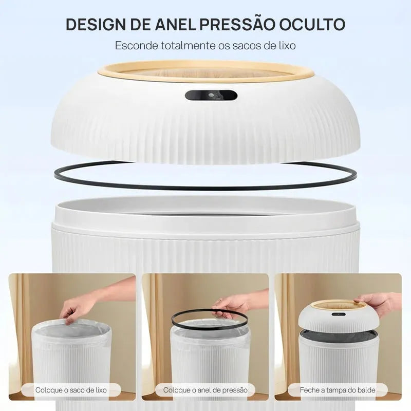 Lixeira Inteligente Automática com Sensor de Movimento, Design Nórdico Moderno, Impermeável e Economia Inteligente de Espaço