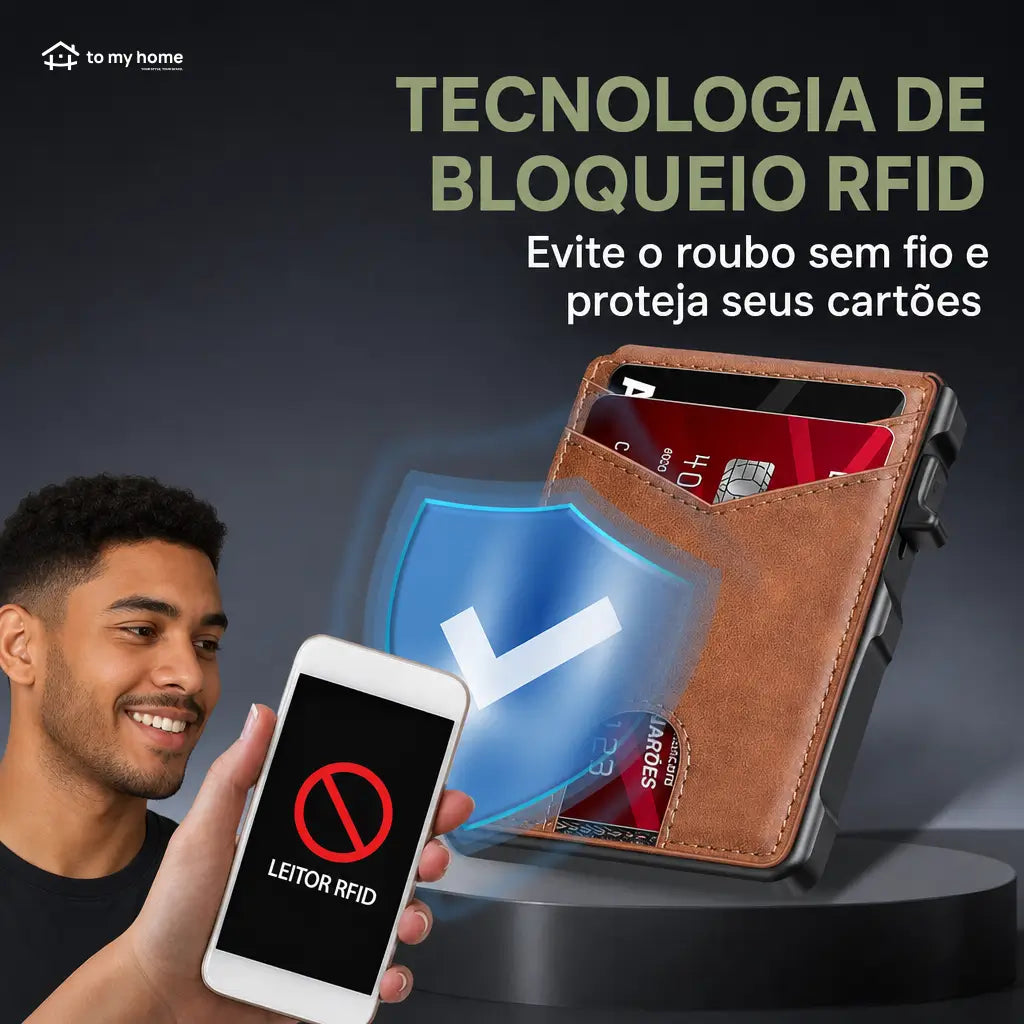 Carteira masculina slim com bloqueio RFID, porta-cartões pop-up e clipe de dinheiro para uso diário no bolso com janela para documento