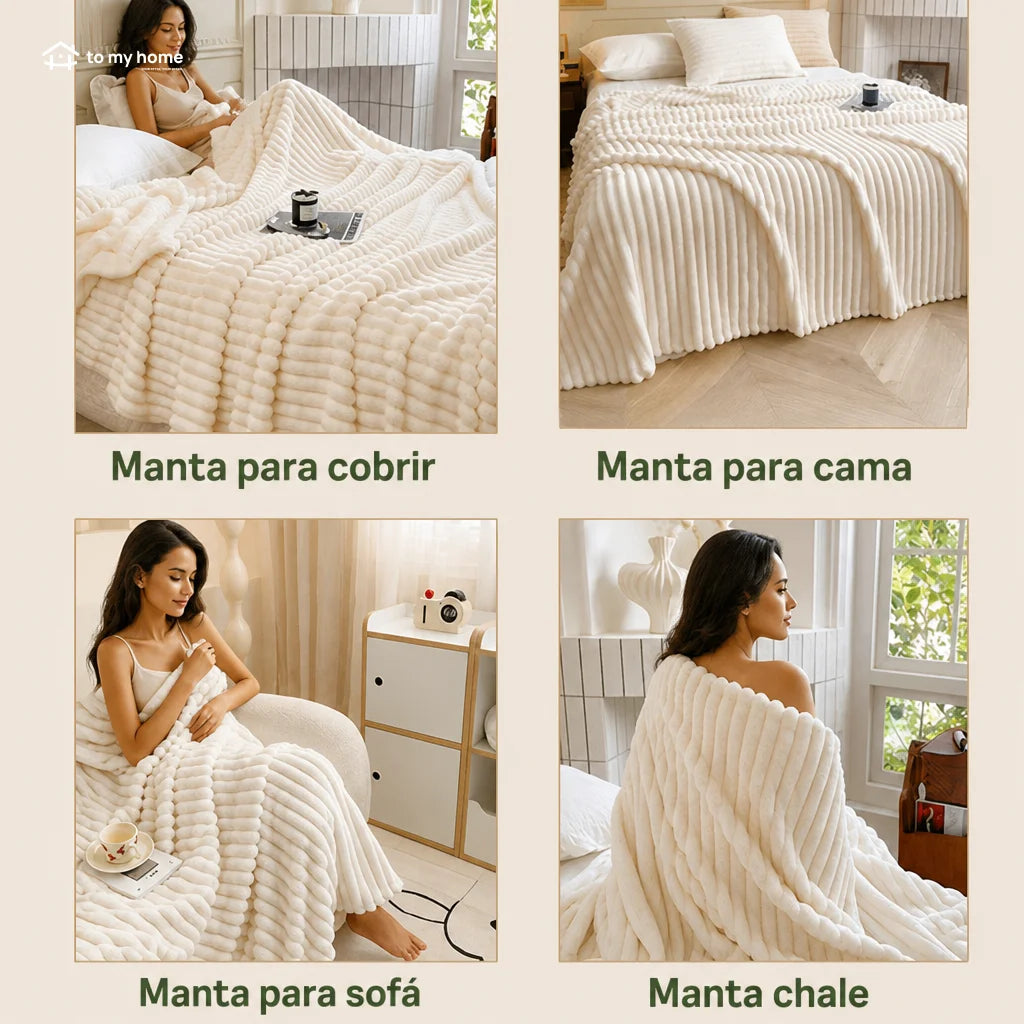 Manta fleece super macia com textura listrada, leve e decorativa para sofá, cama, sala e escritório o ano todo com conforto diário