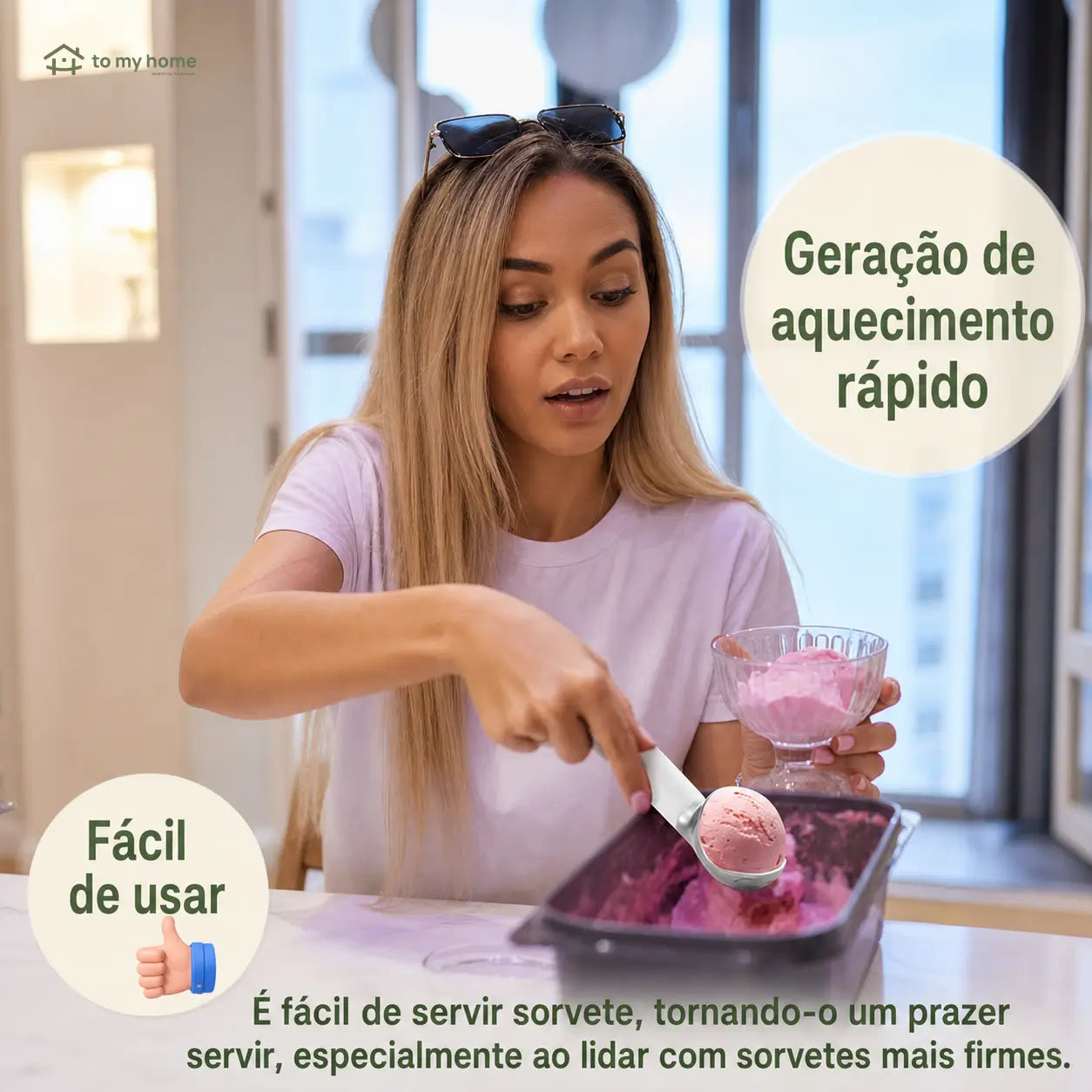 Colher de sorvete elétrica aquecida recarregável com display LED para servir massas congeladas com menos esforço em casa no dia a dia