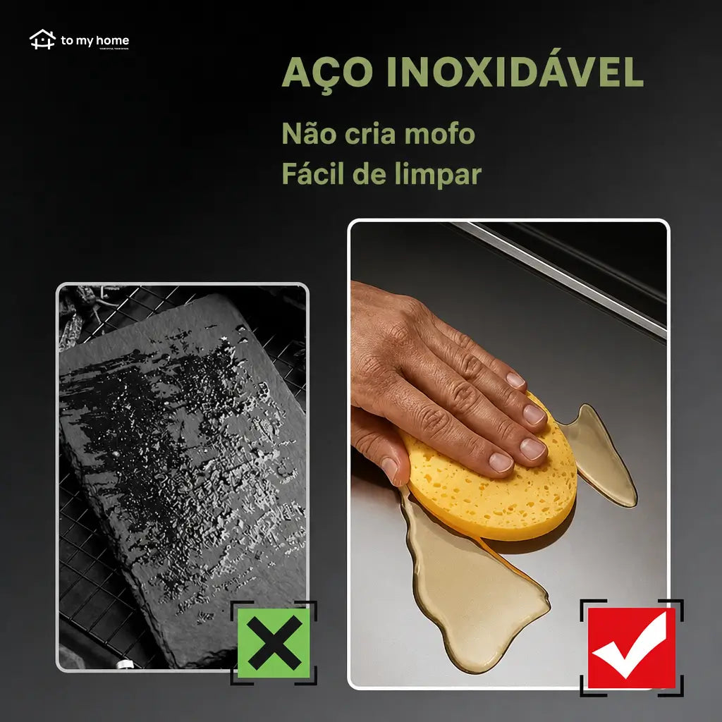 Tábua de corte em aço inox 304 antiderrapante, higiênica e impermeável para carnes, legumes e massas na cozinha de casa ou restaurante