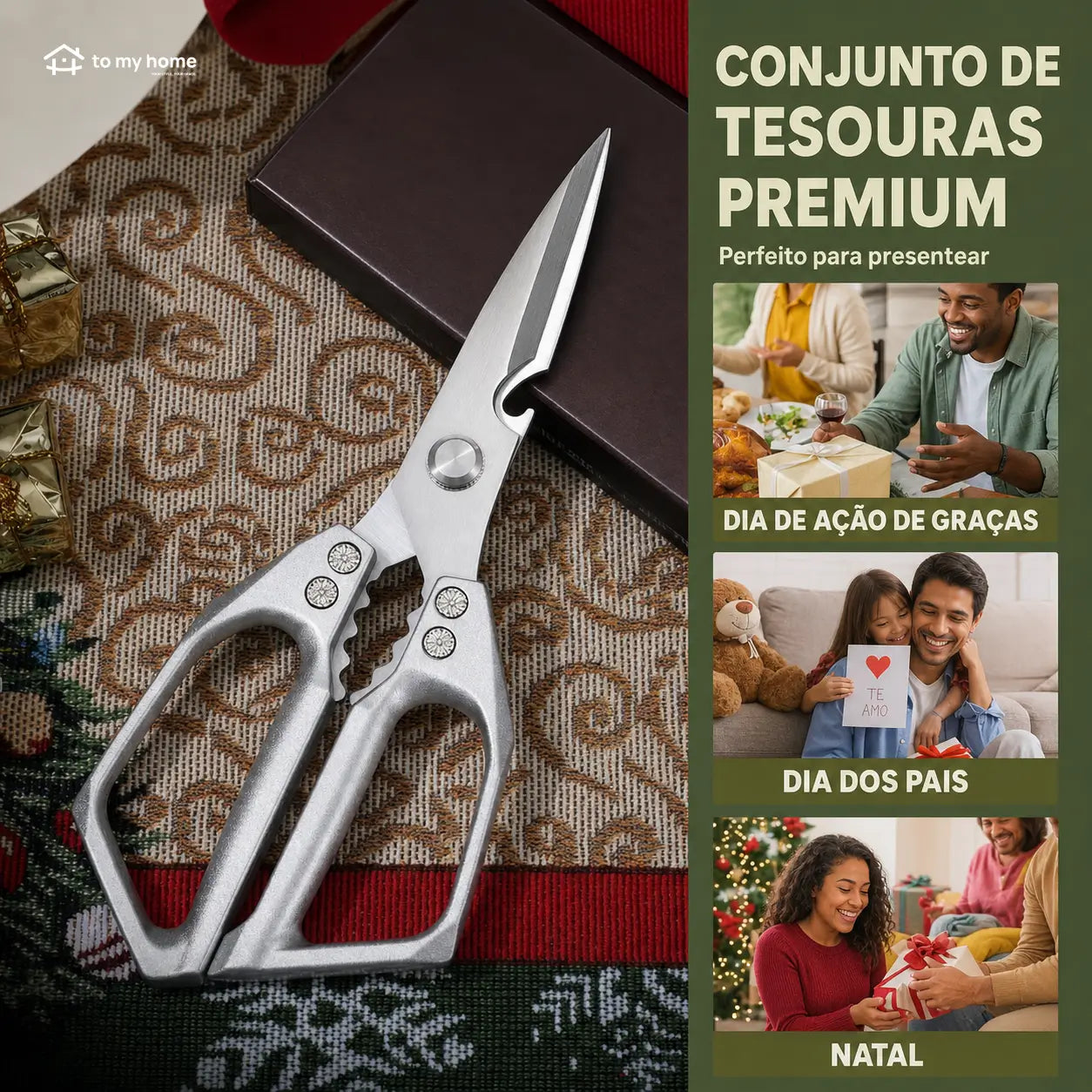 Tesoura de cozinha multiuso em aço inox SK5, desmontável e ergonômica para carnes, aves, peixes e legumes no preparo diário pesado