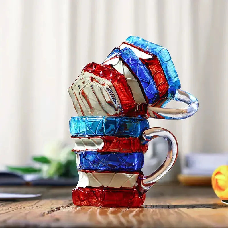 Caneca cerâmica 3D com livros empilhados, design criativo artístico, acabamento delicado, presente leitores decoração funcional ideal casa escritório amantes leitura