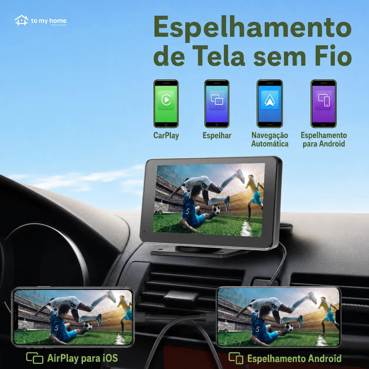 Monitor CarPlay veicular de 7 polegadas com espelhamento, áudio Bluetooth e câmera noturna para Android e iPhone para uso diário no carro