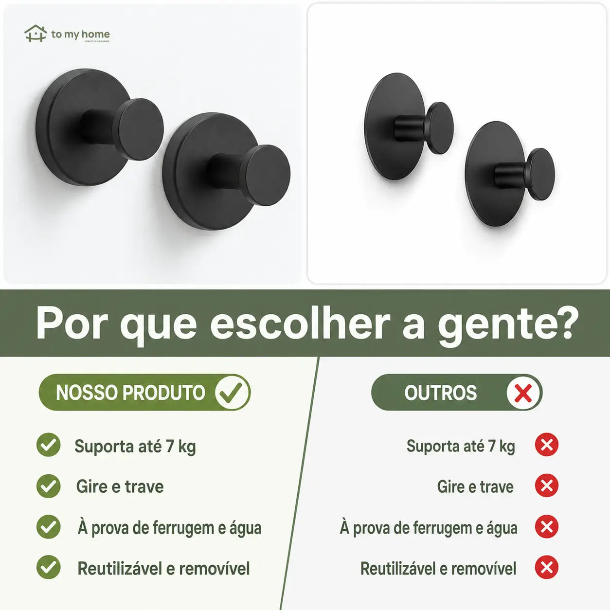 Kit com 2 ganchos de ventosa sem furar, acabamento preto fosco para organizar toalhas e acessórios no banheiro e cozinha com praticidade