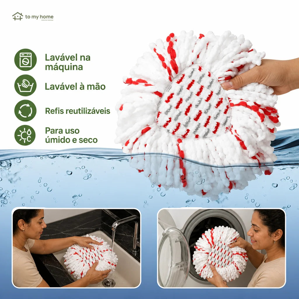Kit com 3 refis para mop giratório em microfibra 2 em 1, lavagem profunda para pisos, vidros e cantos reutilizáveis