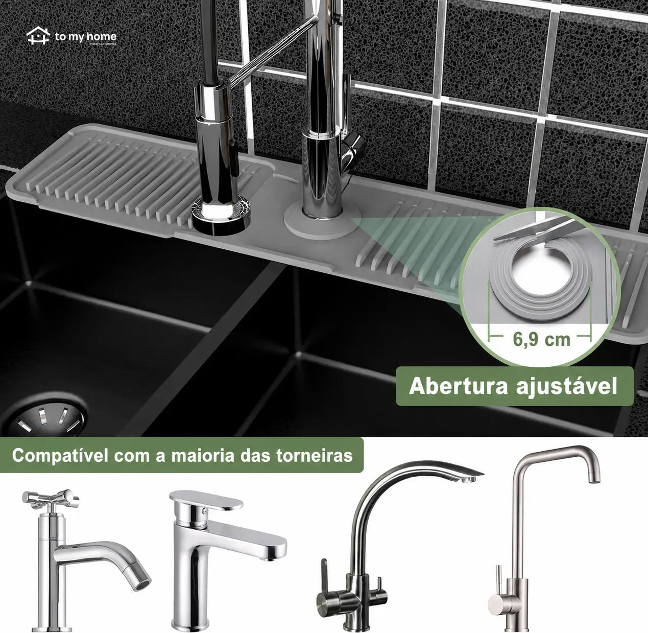 Protetor de pia em silicone alimentício com abertura ajustável e drenagem rápida para cozinha, banheiro, lavanderia e motorhome sem bagunça diária