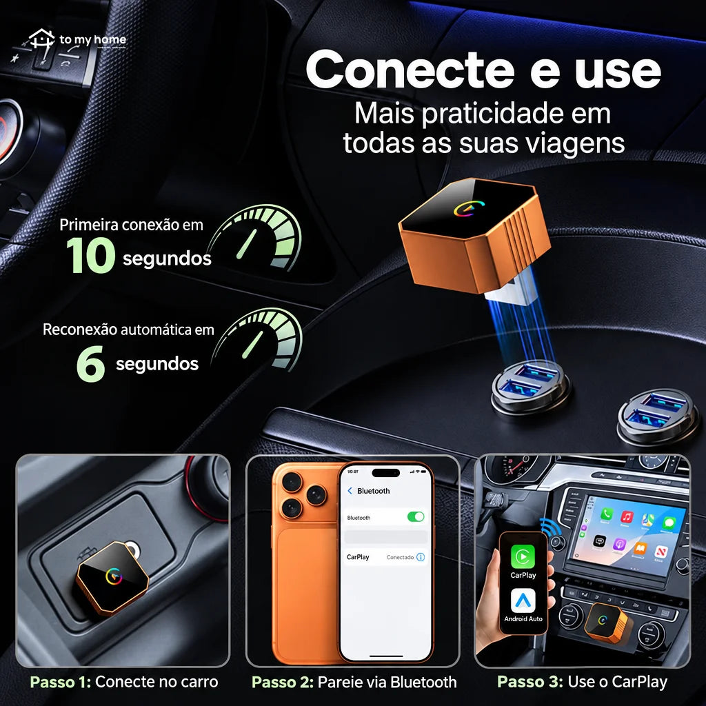 Adaptador CarPlay e Android Auto sem fio com 2 cabos