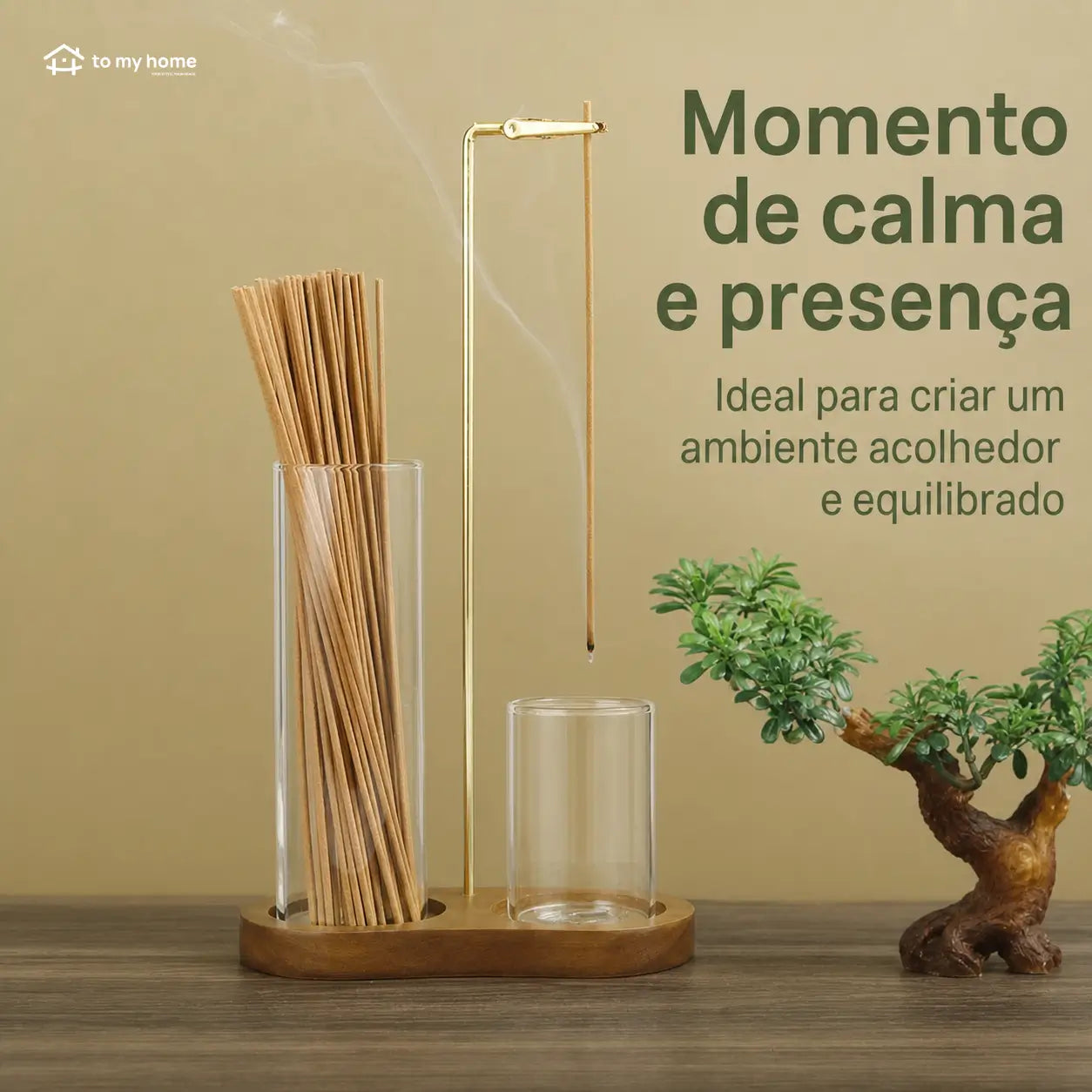 Porta-incenso minimalista com porta-vela, base de madeira resistente e coletor removível para yoga, relaxamento e decoração na sala e quarto