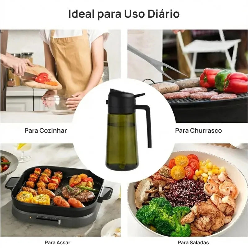 Kit com 2 pulverizadores de óleo e vinagre 470 ml em vidro escuro, spray 2 em 1 prático para cozinha moderna funcional diária