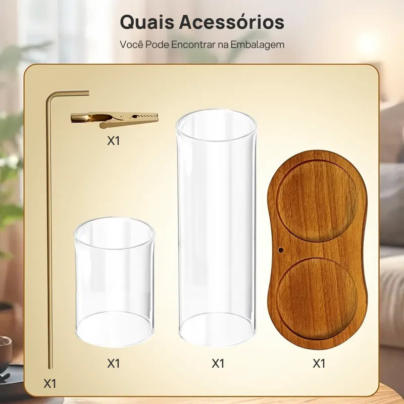 Porta incenso e vela 2 em 1 com base madeira, coletor cinzas vidro, difusor aromático decorativo elegante funcional para casa moderna aconchegante