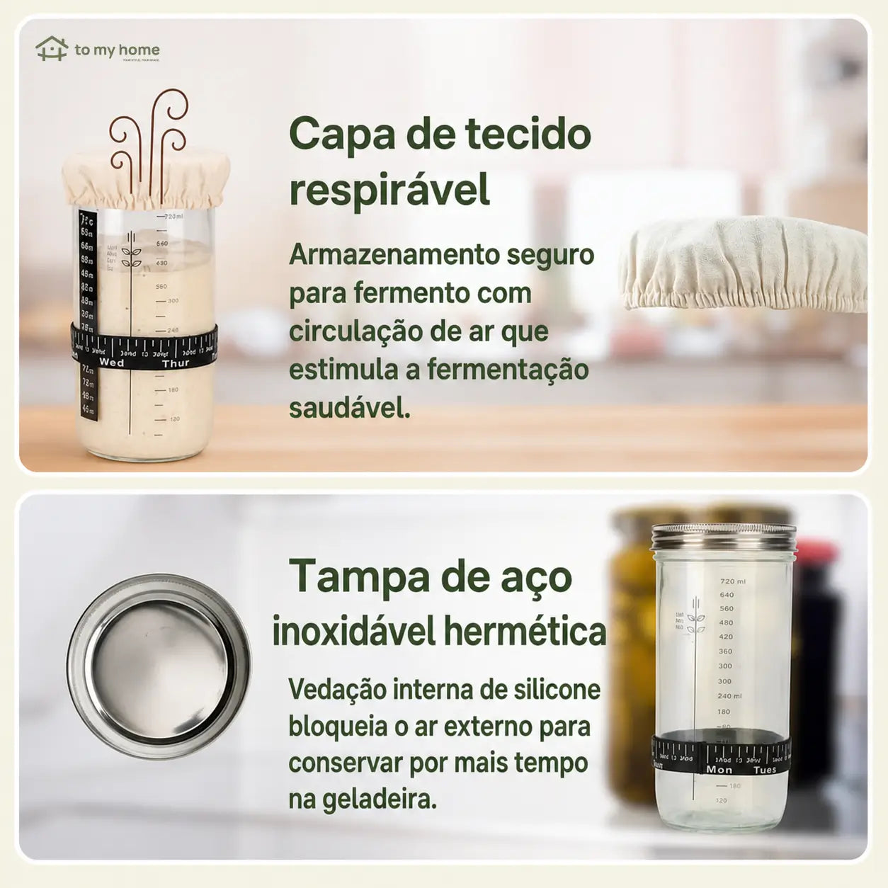 Kit completo para pão de fermentação natural com pote de vidro 1 L, cestos de silicone e acessórios para iniciantes