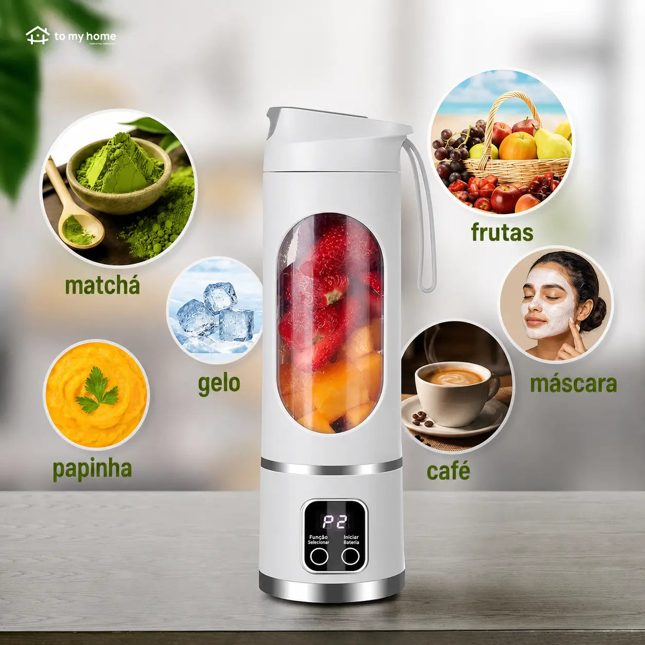 Liquidificador individual com display digital LED e espremedor de limão integrado para frutas, gelo, castanhas e vegetais onde quiser com praticidade