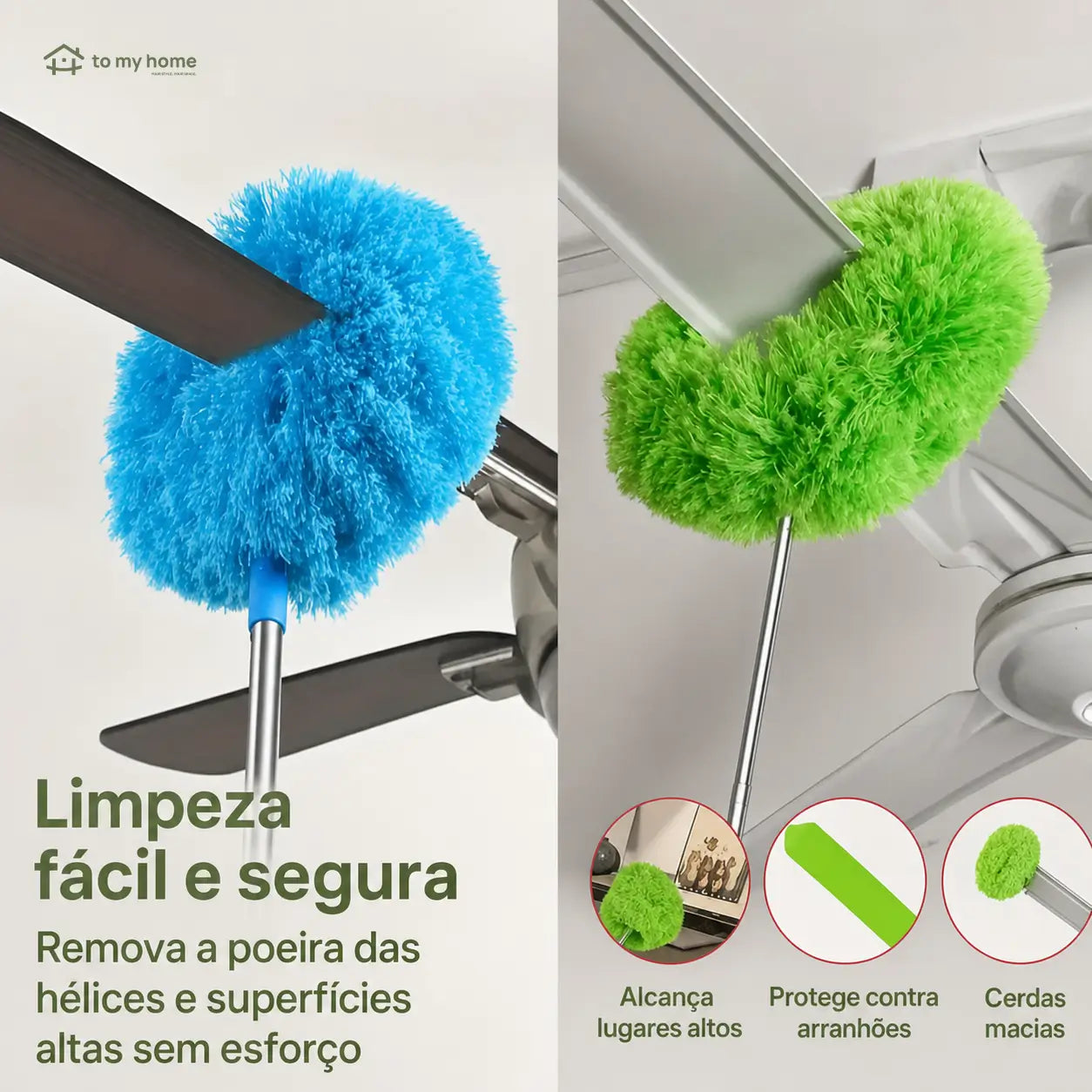 Espanador de microfibra extensível para ventilador de teto, cabo longo reutilizável para limpar paredes, cantos e áreas altas no dia a dia