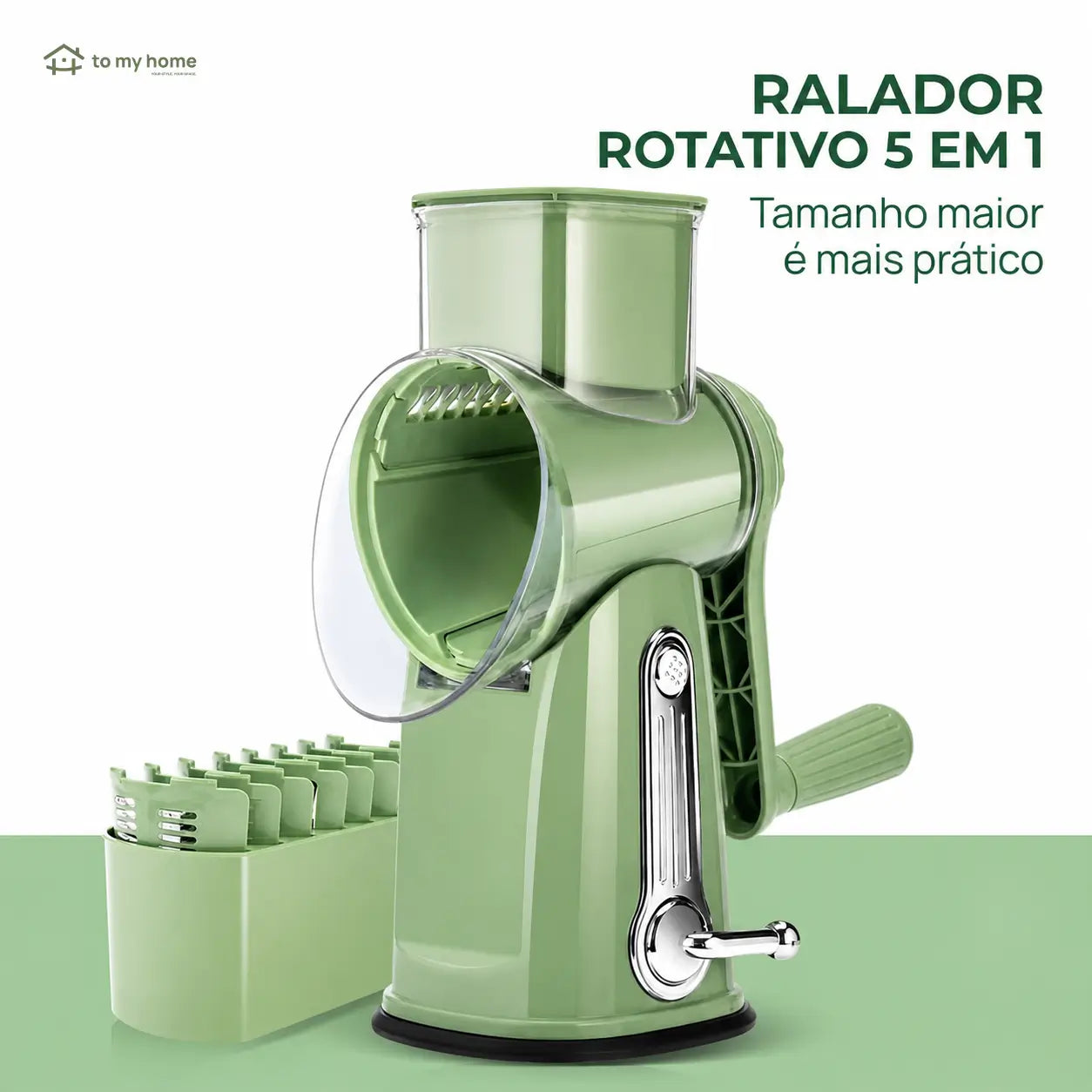 Ralador de queijo rotativo com 5 lâminas inox e base de sucção para fatiar legumes, frutas e chocolate com segurança na cozinha