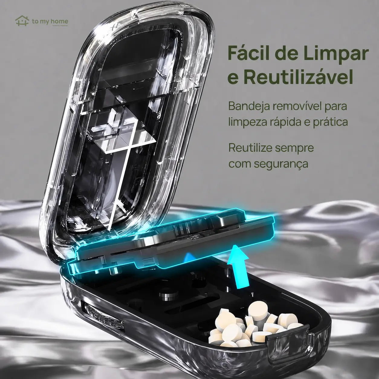 Cortador de pílulas compacto com compartimento interno e ajuste de tamanho para idosos, cuidadores e medicação de pets no uso diário prático