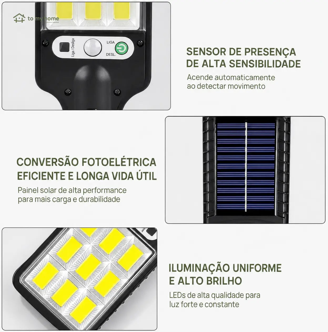 Kit 4 luminárias solares LED para área externa com sensor de presença, controle remoto e 3 modos para quintal e garagem