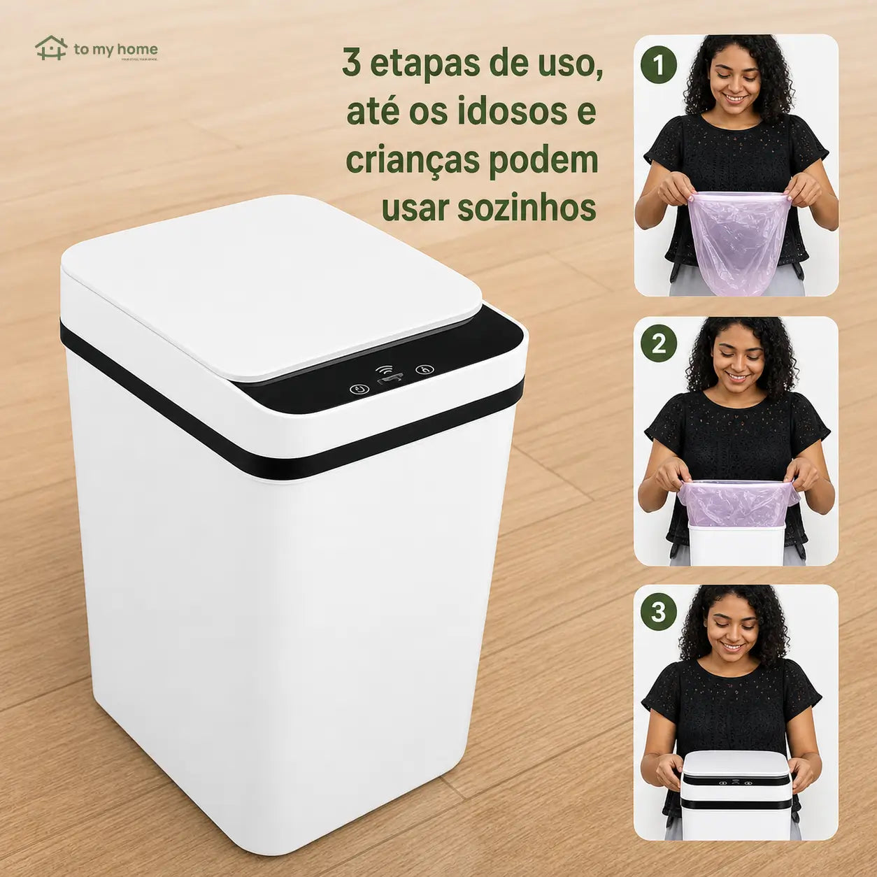 Lixeira automática 12 L sem toque com sensor infravermelho, tampa vedada e design slim para cozinha, banheiro, escritório e uso diário em casa