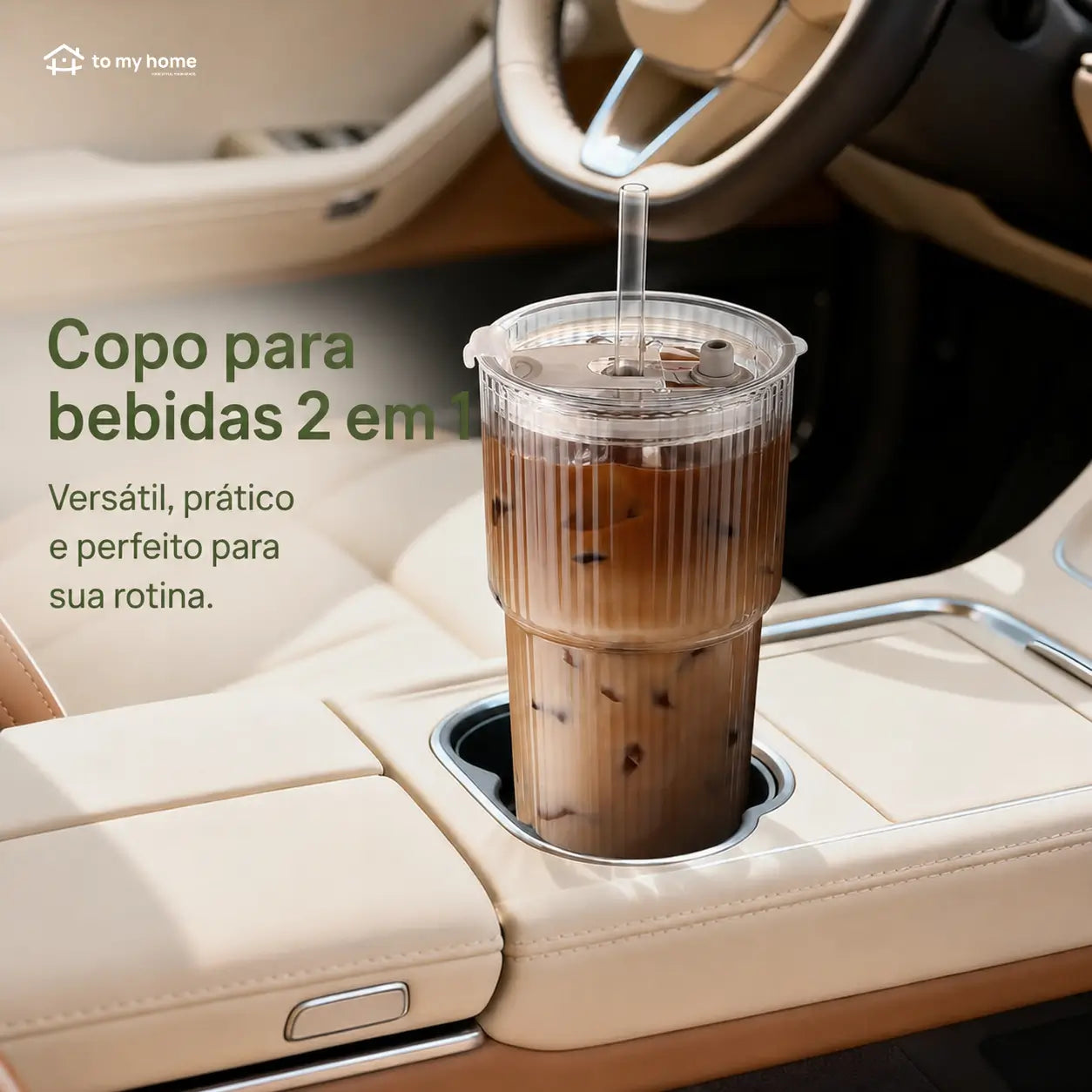 Copo tumbler de vidro canelado com tampa e canudo reutilizável, 562 ml, para café gelado, sucos e smoothies sem vazamentos