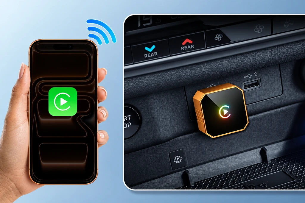 Adaptador CarPlay e Android Auto sem fio com 2 cabos