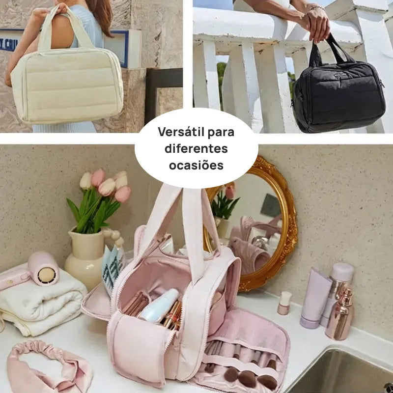 Necessaire Feminina Puffy 4 em 1 Multifuncional com Grande Capacidade, Compartimentos Separados para Maquiagem, Higiene e Viagem