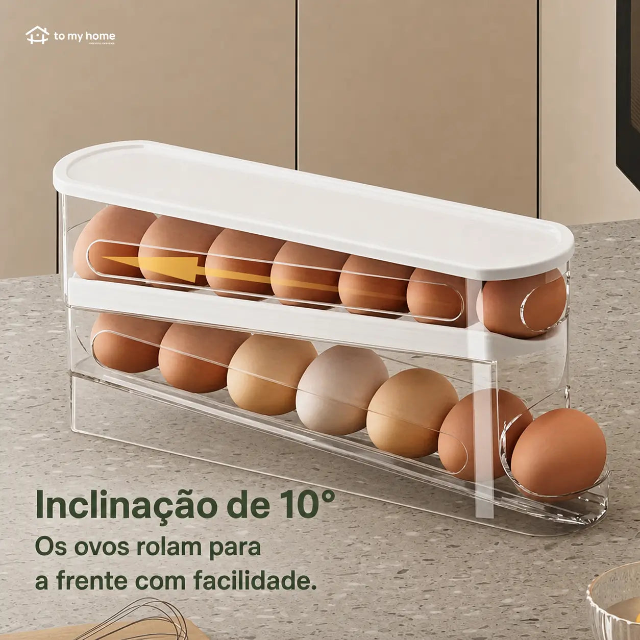 Organizador de ovos transparente em plástico resistente, empilhável e compacto para geladeira, cozinha e armazenamento diário com design de rolagem prática