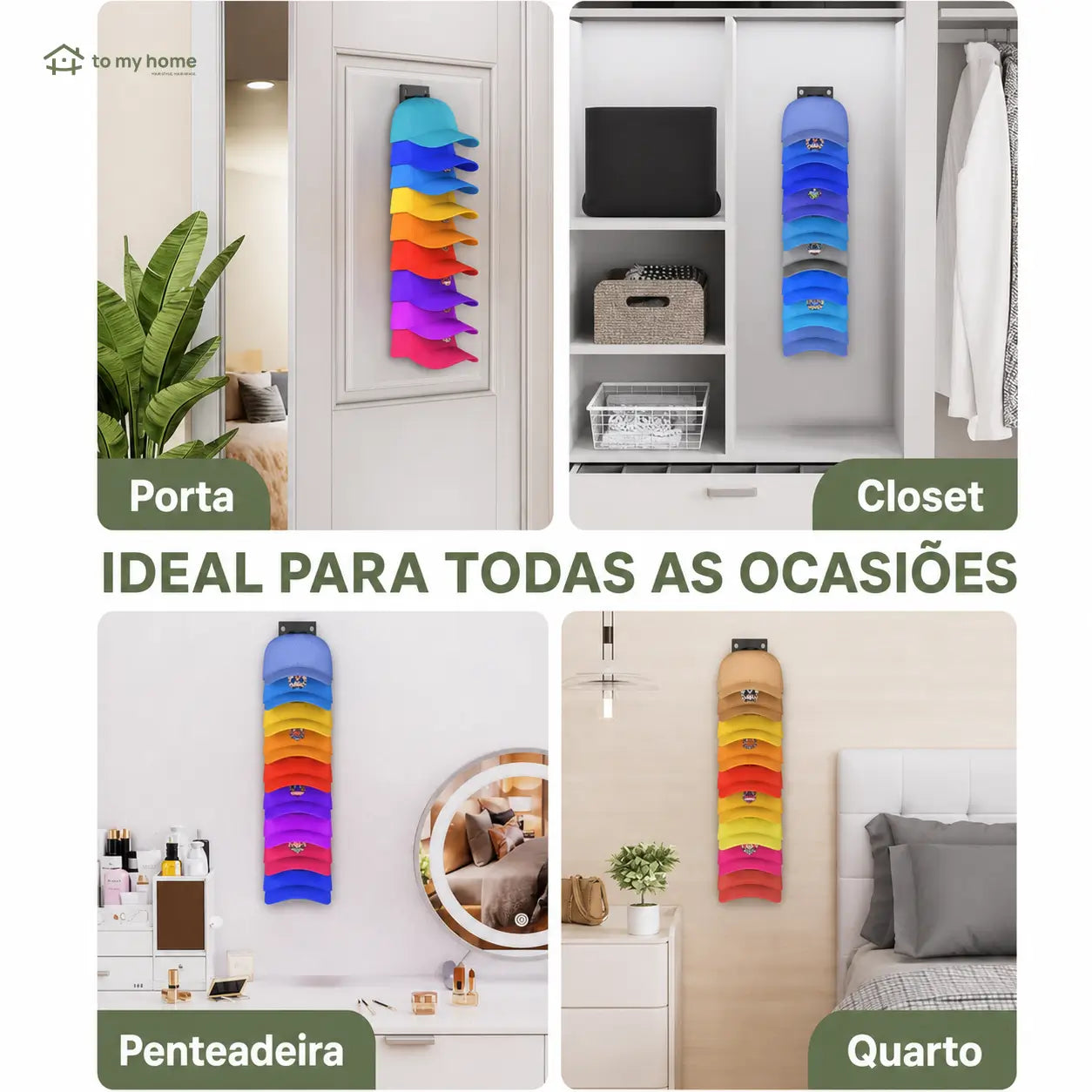 Organizador de bonés de parede com 2 suportes, adesivo ou parafuso, economiza espaço no quarto e closet, comporta 18 bonés