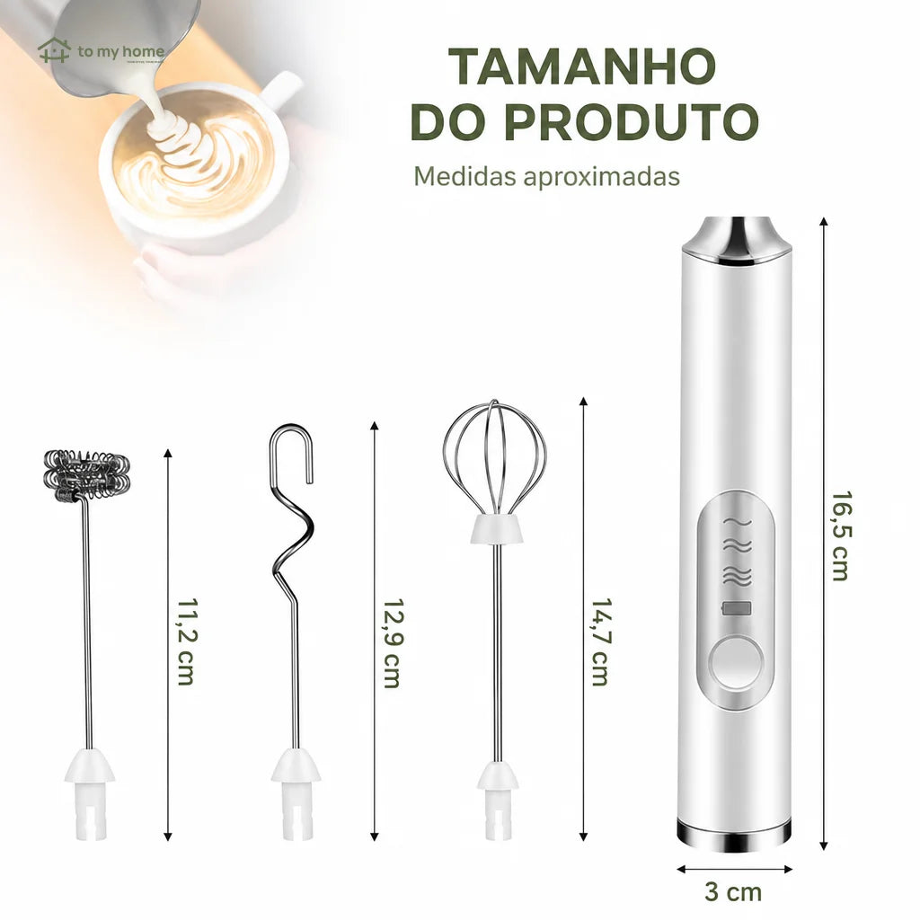 Mixer espumador de leite recarregável USB-C com 3 batedores e 3 velocidades para café, cappuccino, matcha e ovos em casa