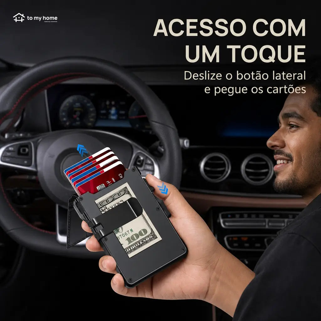 Carteira masculina slim com bloqueio RFID, porta-cartões pop-up e clipe de dinheiro para uso diário no bolso com janela para documento