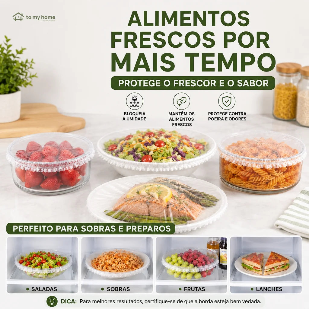 Capas elásticas reutilizáveis para tigelas e pratos, sem filme plástico