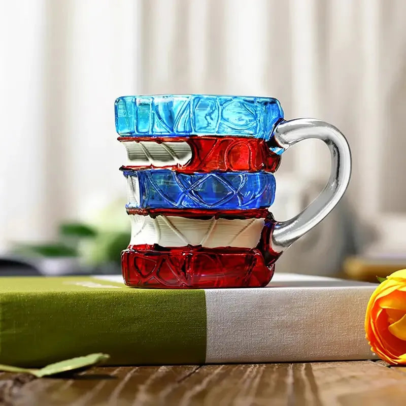 Caneca cerâmica 3D com livros empilhados, design criativo artístico, acabamento delicado, presente leitores decoração funcional ideal casa escritório amantes leitura