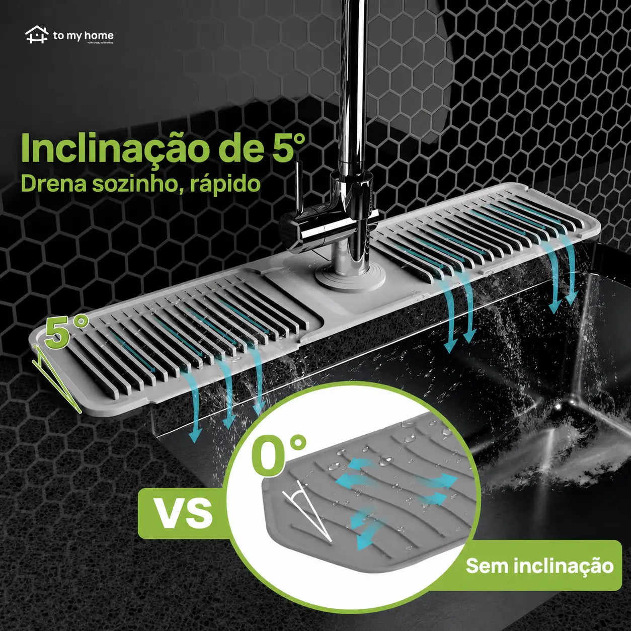 Protetor de pia em silicone alimentício com abertura ajustável e drenagem rápida para cozinha, banheiro, lavanderia e motorhome sem bagunça diária