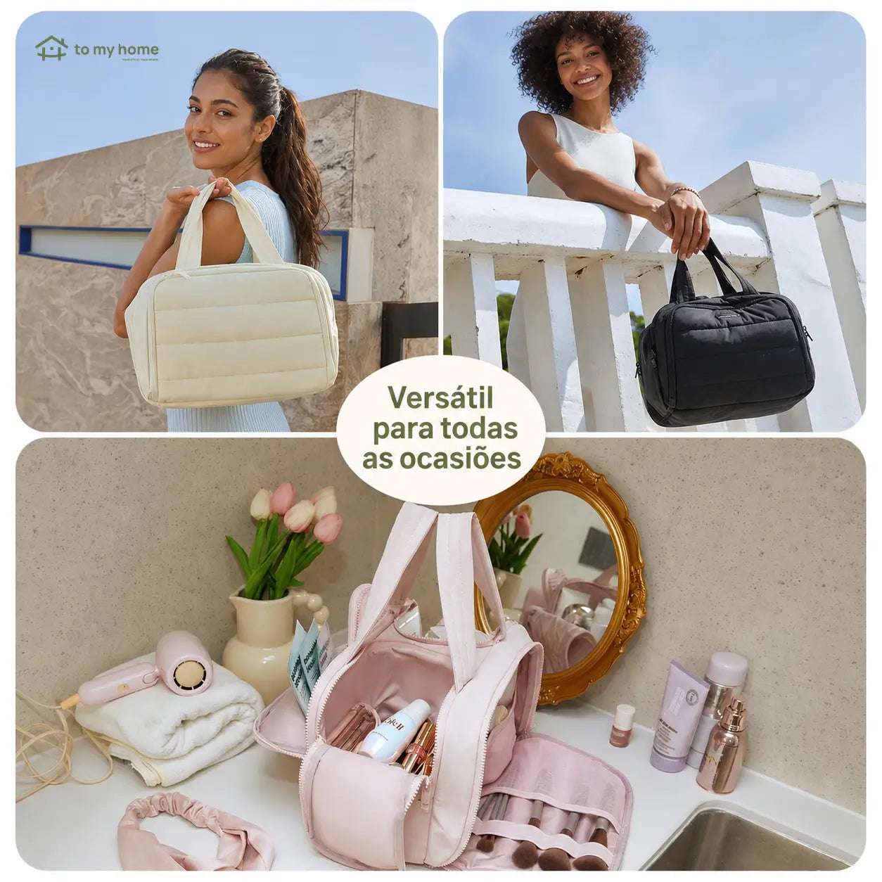 Necessaire de viagem impermeável 4 em 1 com grande capacidade para cosméticos, higiene pessoal e acessórios femininos na mala de mão