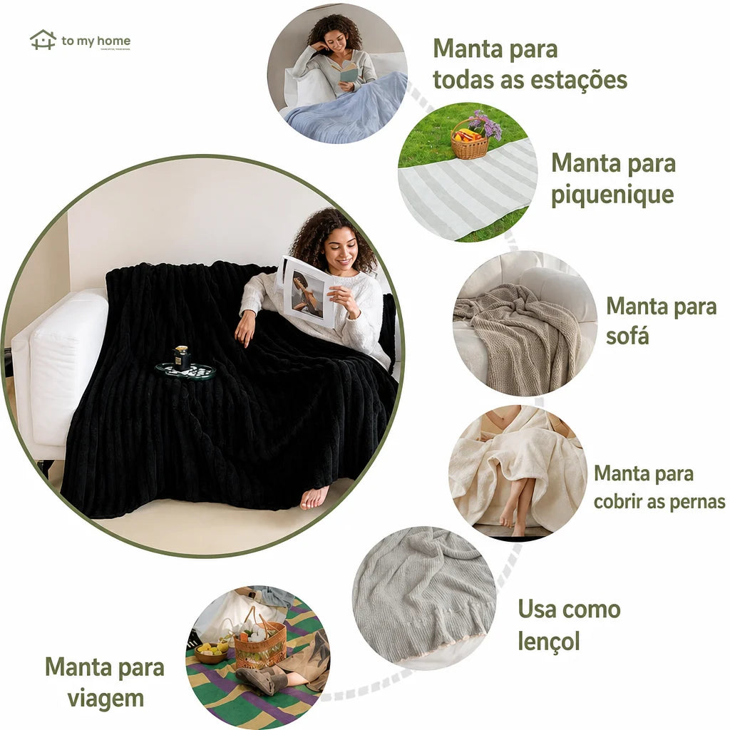 Manta fleece super macia com textura listrada, leve e decorativa para sofá, cama, sala e escritório o ano todo com conforto diário