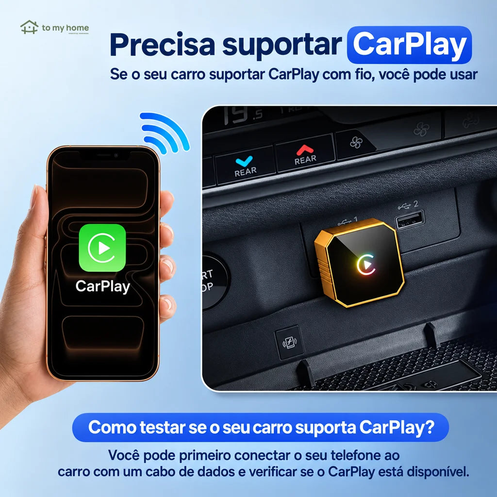 Adaptador CarPlay e Android Auto sem fio com 2 cabos