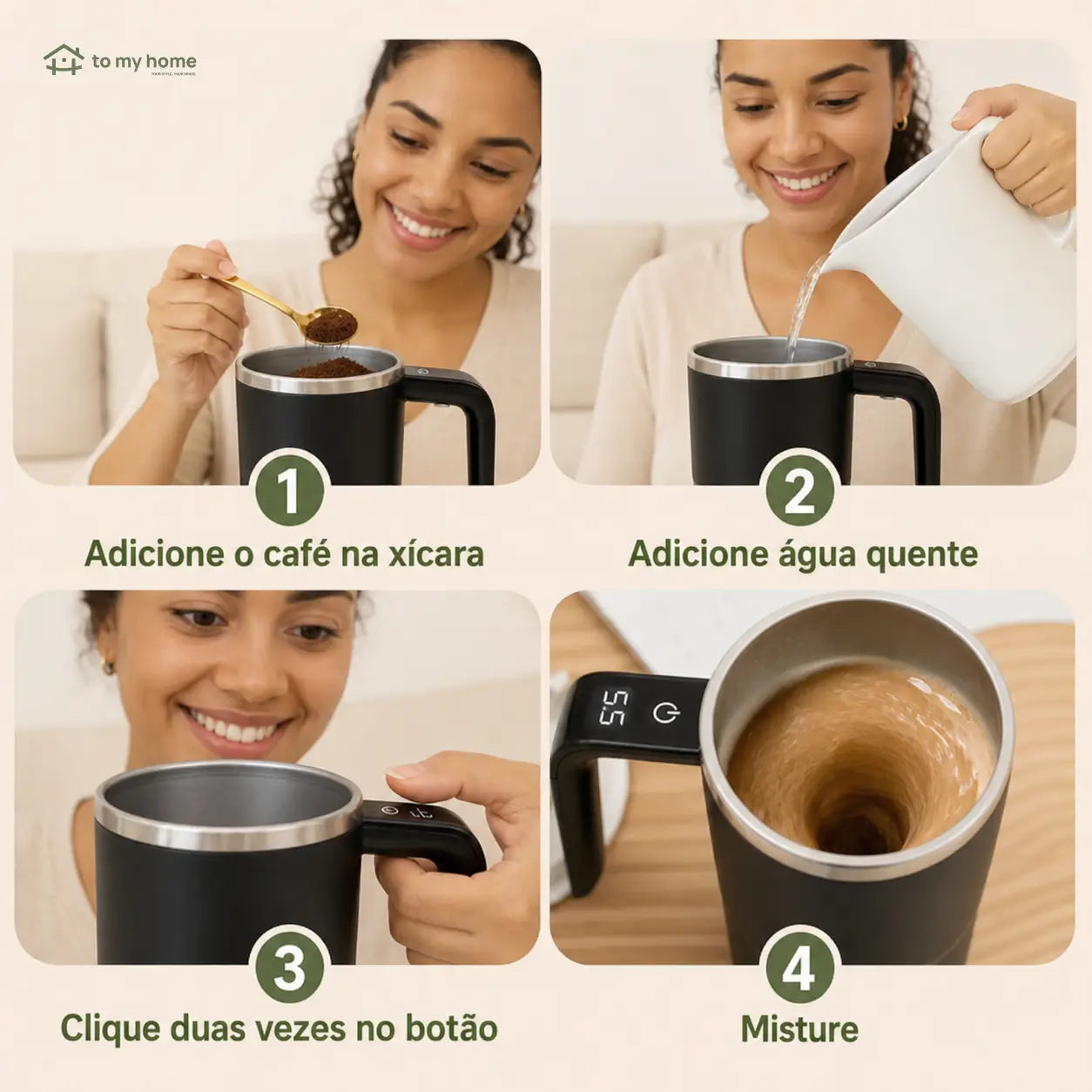 Caneca automática para café com mistura magnética, termômetro LCD e bateria recarregável para bebidas quentes ou frias em casa, escritório ou viagem