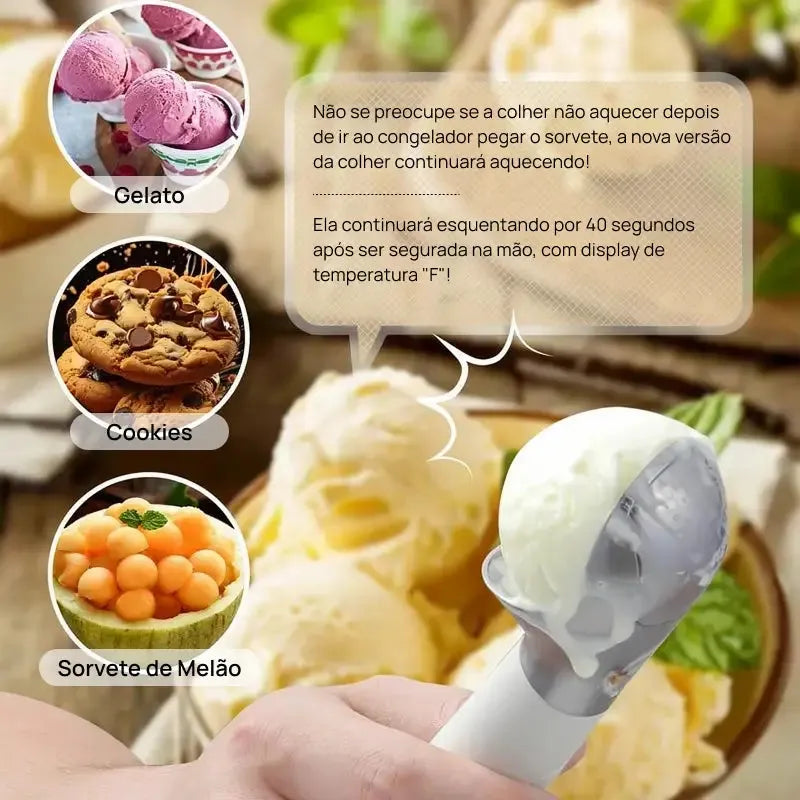 Colher elétrica aquecida para sorvete, recarregável em aço inoxidável, display LED, aquecimento rápido, segura sobremesas cremes uso fácil doméstico
