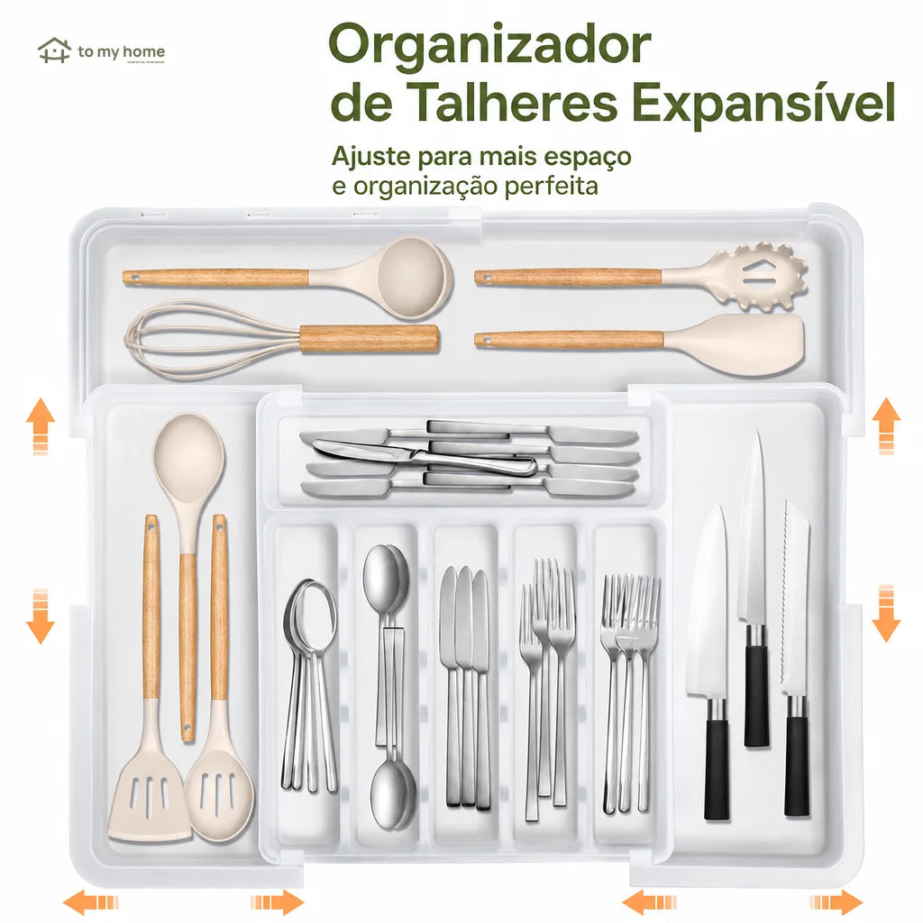 Organizador de talheres expansível com 9 compartimentos para gaveta
