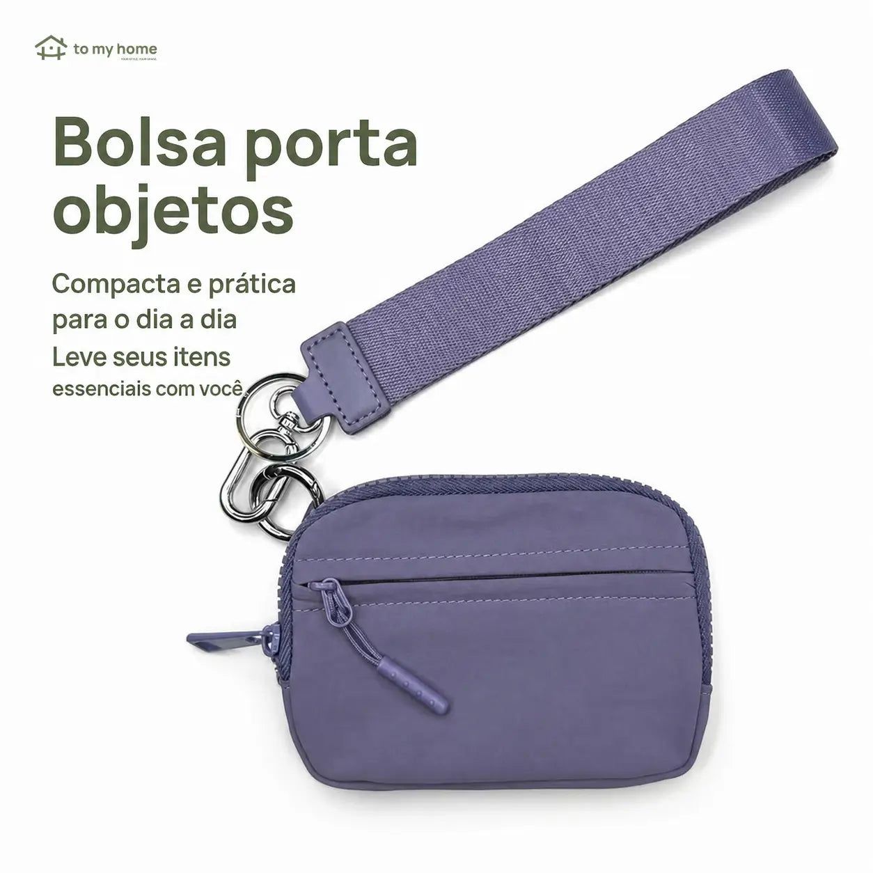 Carteira feminina compacta RFID em nylon com alça de mão, zíper e divisórias para organizar cartões e documentos no dia a dia casual