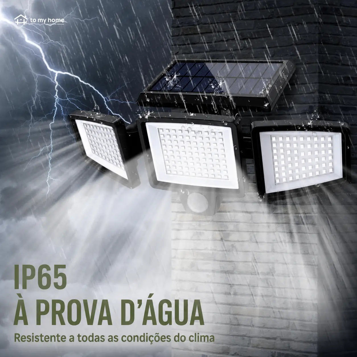 Refletor solar externo 2500LM com 3 cabeças, sensor de movimento e controle remoto para iluminação de segurança no quintal e garagem