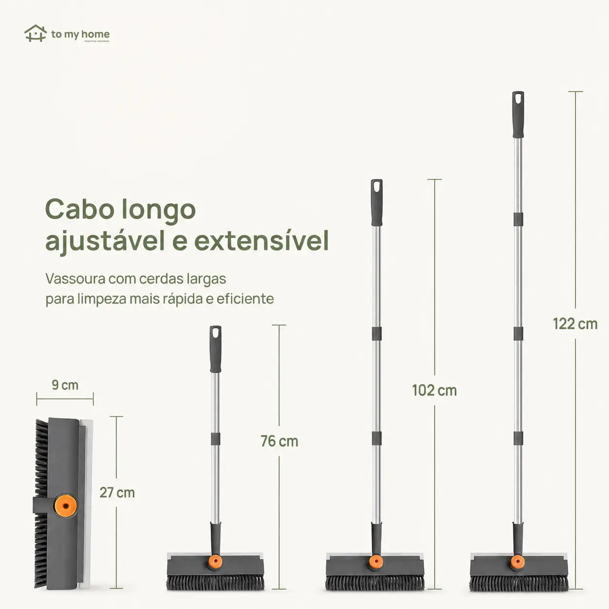 Escova esfregão 3 em 1 com cabo ajustável, rotação 360° e rodo para limpeza pesada de pisos, azulejos e banheiro