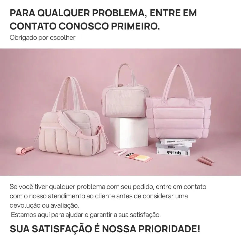 Bolsa Tote Puffy Acolchoada Feminina para Notebook, Trabalho e Viagem, Leve, Espaçosa, Resistente e com Múltiplos Compartimentos