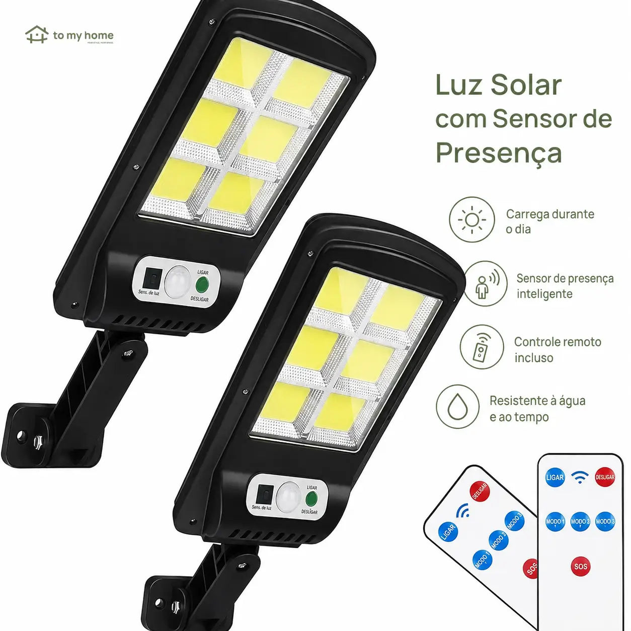 Kit 4 luminárias solares LED para área externa com sensor de presença, controle remoto e 3 modos para quintal e garagem