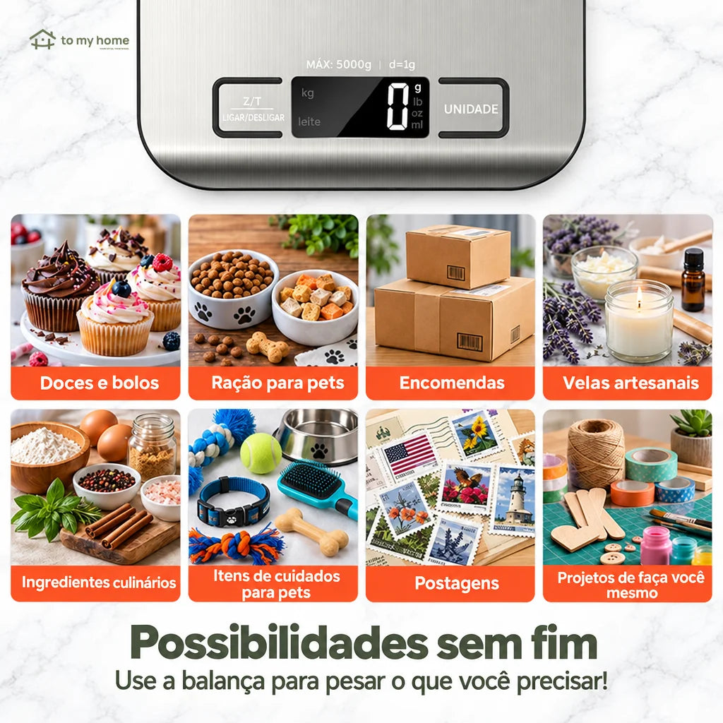 Balança digital de cozinha com tara e precisão de 1 g