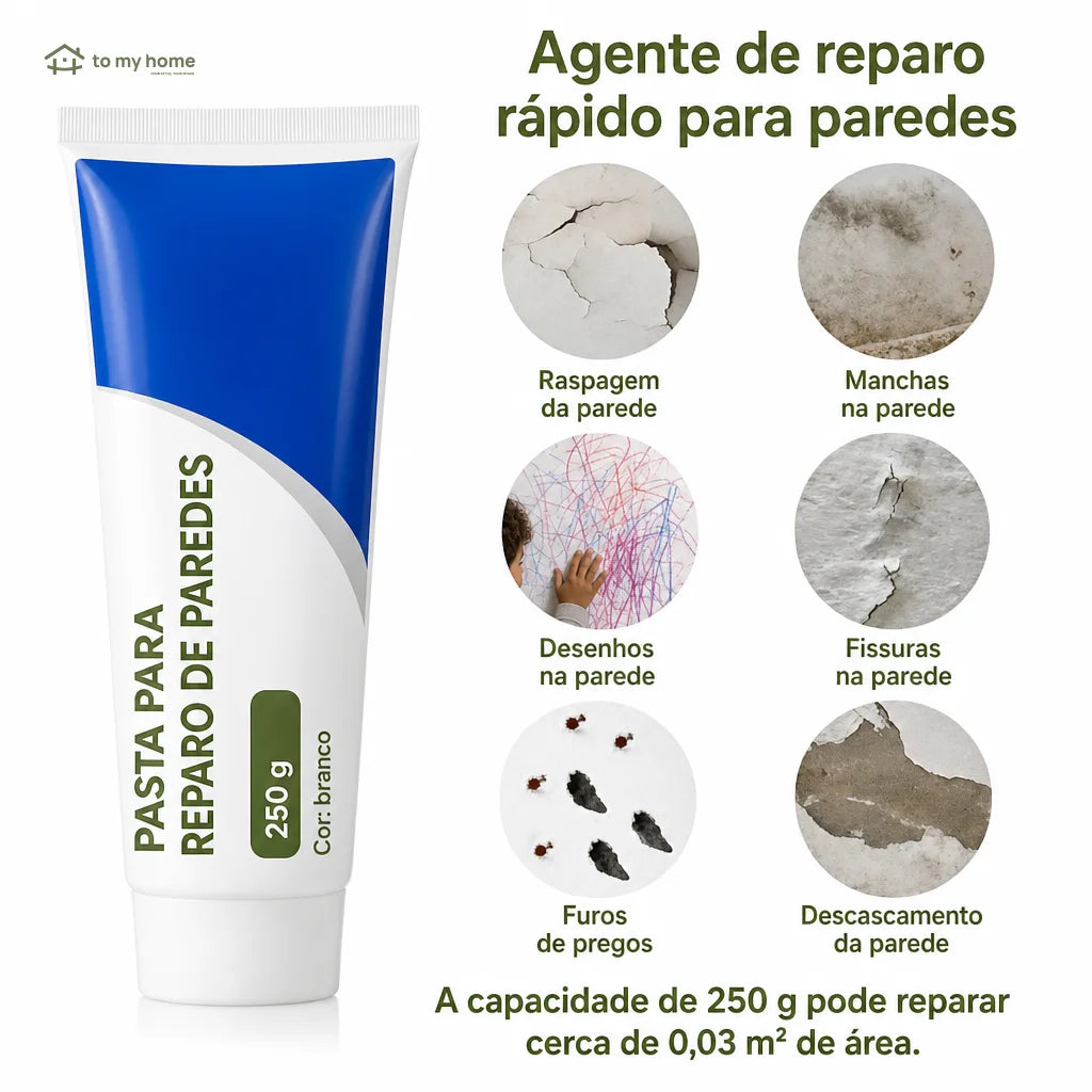 Massa reparadora de parede 250 g com secagem rápida para furos, rachaduras e pequenos reparos em drywall e concreto branco
