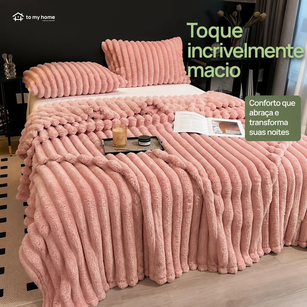 Manta fleece super macia com textura listrada, leve e decorativa para sofá, cama, sala e escritório o ano todo com conforto diário
