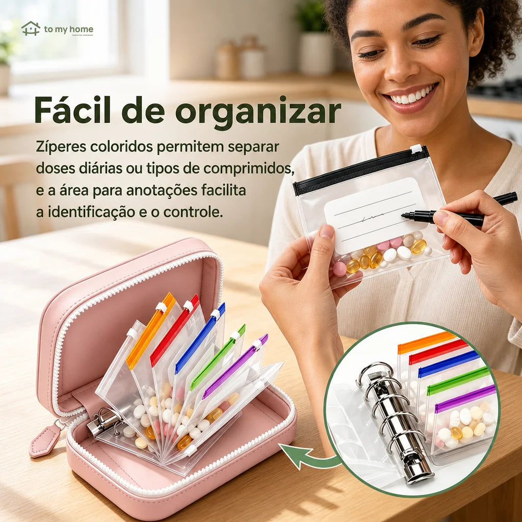 Organizador de remédios impermeável com 14 envelopes para viagem