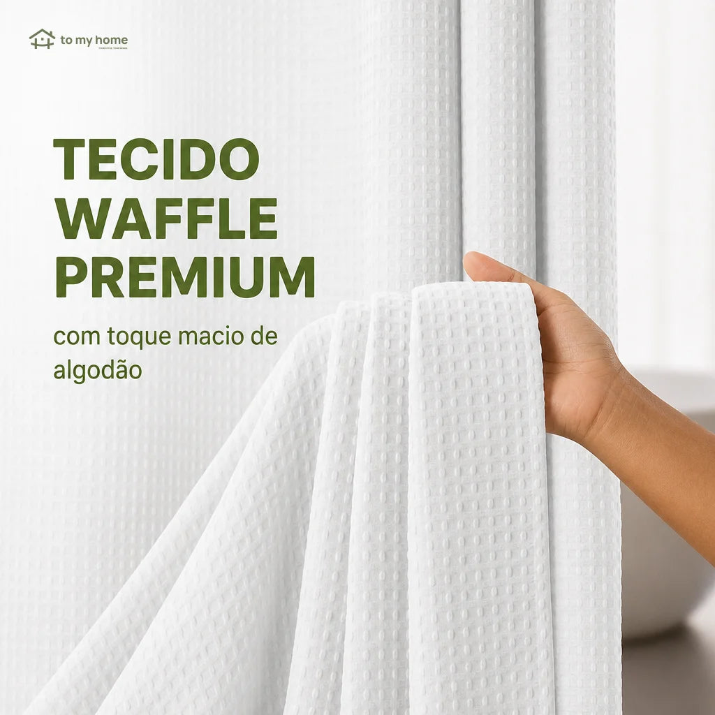 Cortina de banheiro sem ganchos com textura waffle, forro removível impermeável e janela telada para box moderno